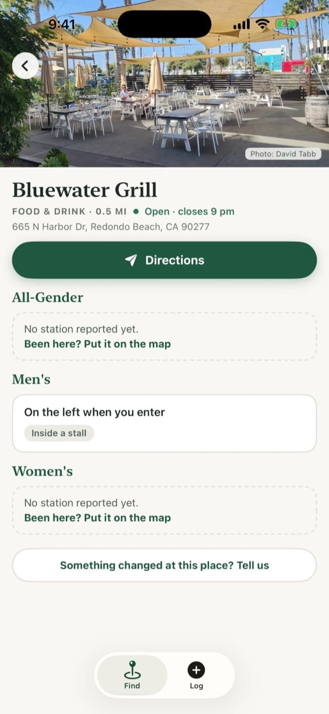 A venue screen showing which restroom has the station