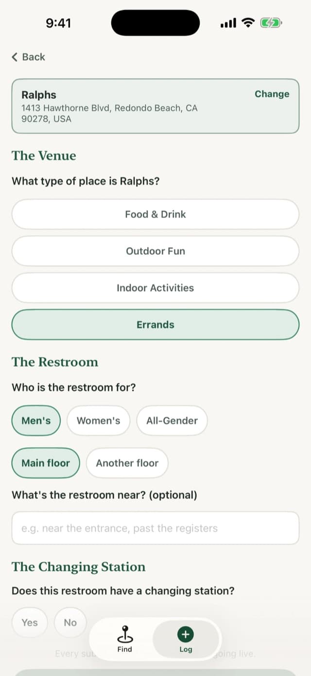 Logging a new station at a grocery store